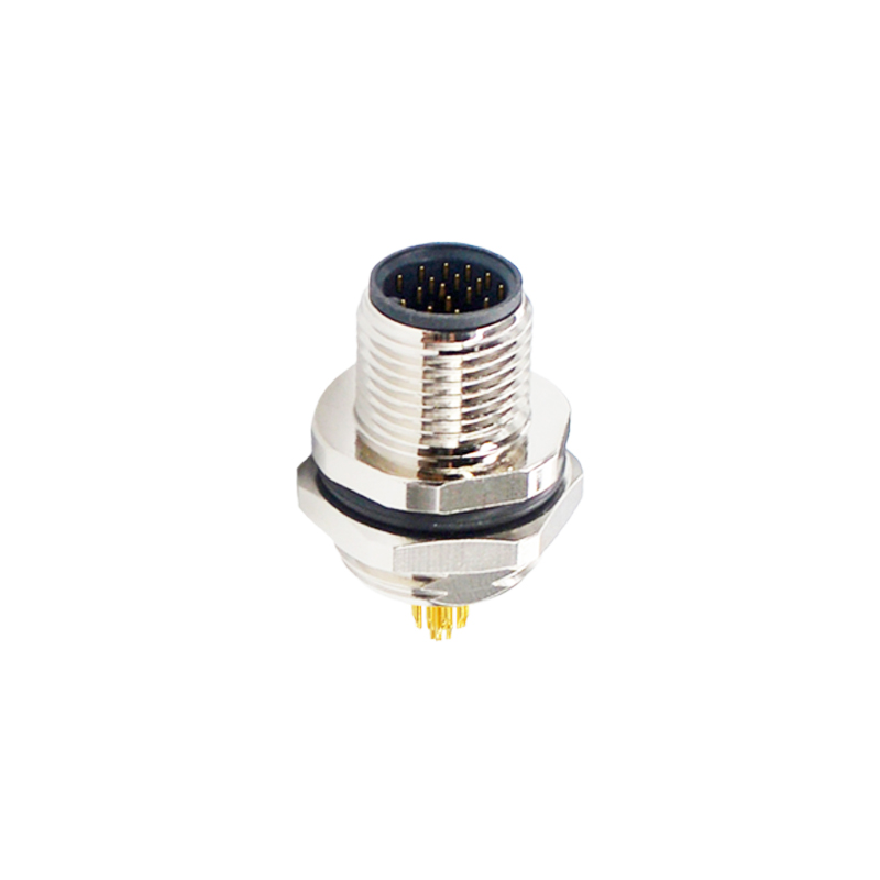 M12 17pins A code male straight rear panel mount connector M16 thread,unshielded,solder,brass with nickel plated shell